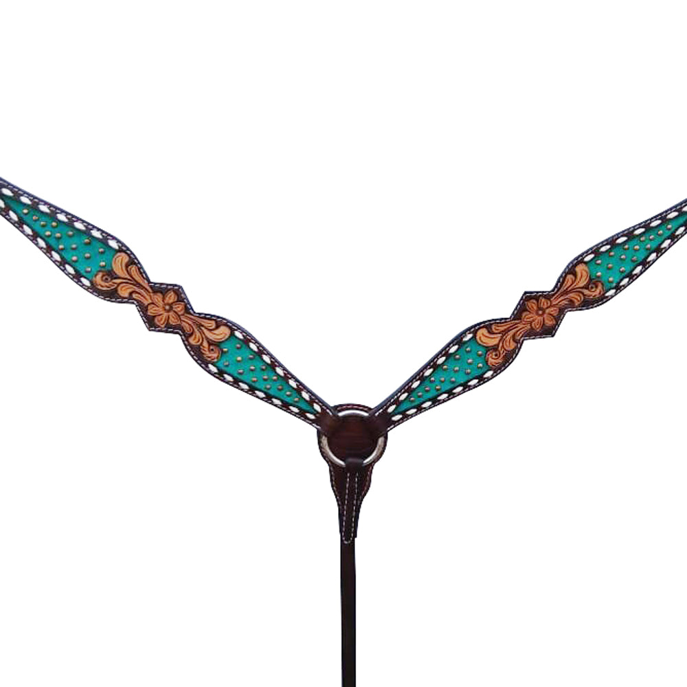 HILASON Western Horse Floral Headstall Breast Collar One American Leather Tack Set
