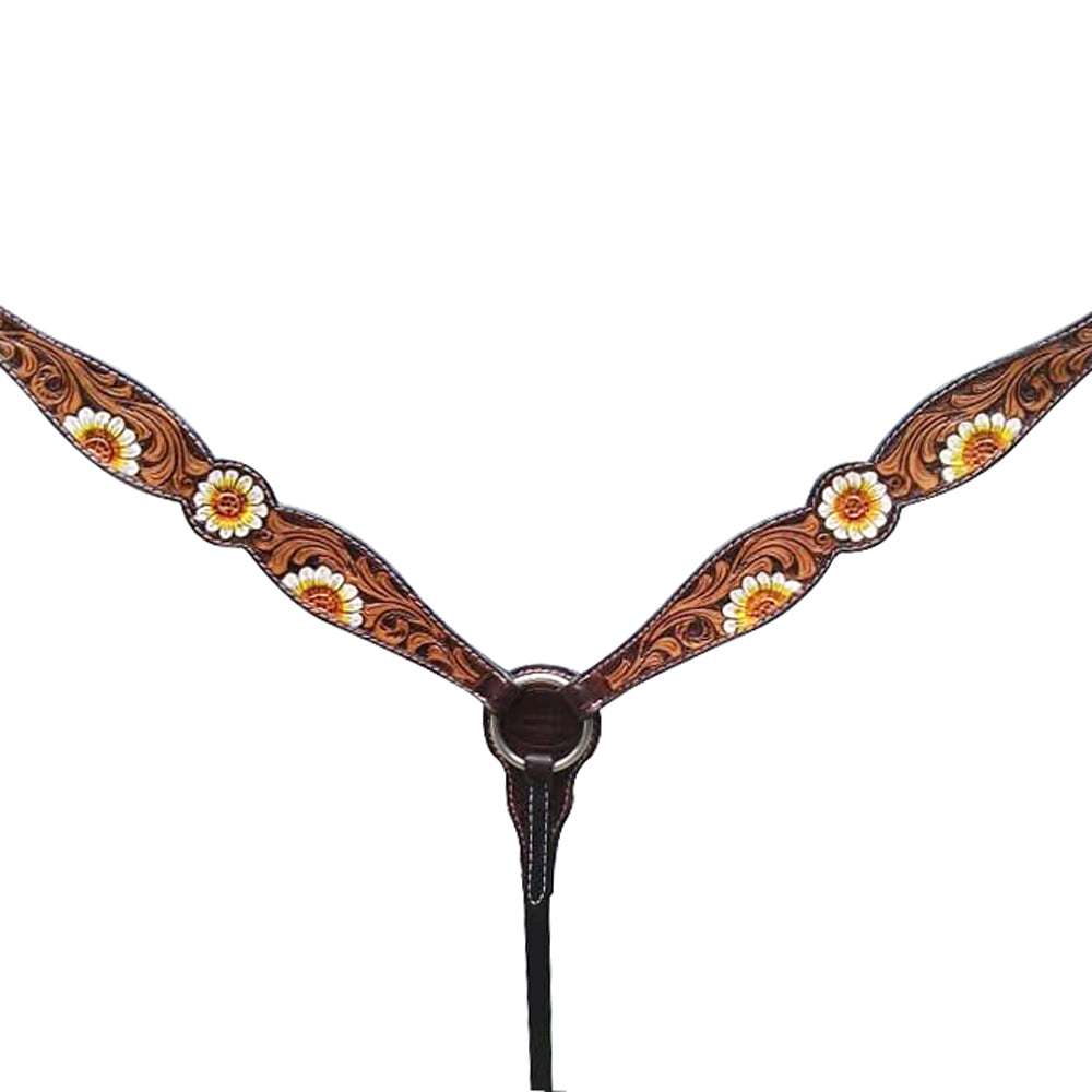 HILASON Western Horse Floral Headstall Breast Collar One Headstall Spur Strap Wither Strap American Leather Tack Set