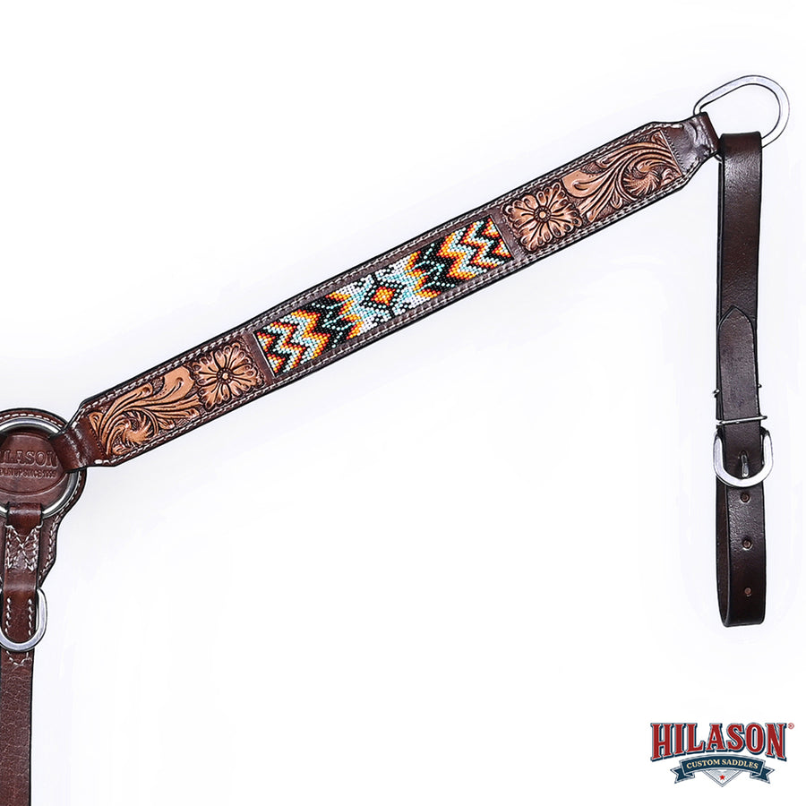 HILASON Western Horse Floral Headstall Breast Collar One Ear Headstall Wither Strap American Leather Tack Set