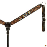 HILASON Western Horse Floral Headstall Breast Collar One Headstall Spur Strap Wither Strap American Leather Tack Set