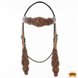 HILASON Western Horse Floral Headstall Breast Collar One American Leather Tack Set