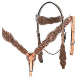 HILASON Western Horse Floral Headstall Breast Collar One American Leather Tack Set