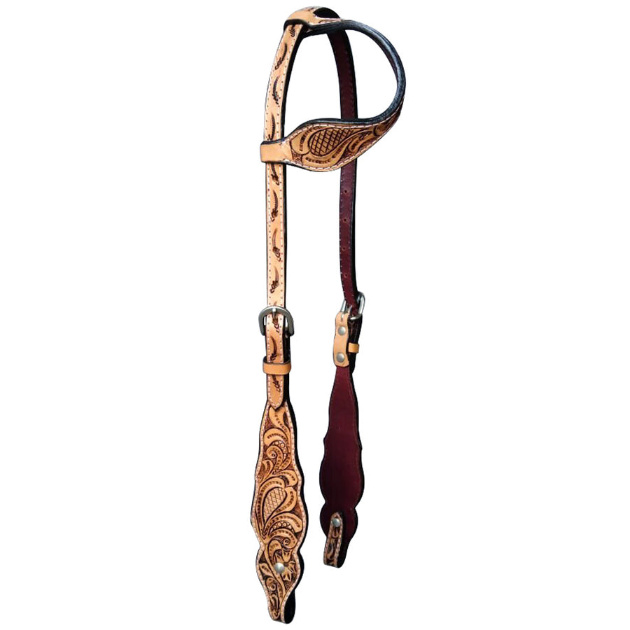 HILASON Western Horse One Ear Headstall American Leather Floral Tan - Uhorse