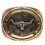 4 x 3 1/2 in M&F Western Crumrine Classic Longhorn Rectangle Buckle