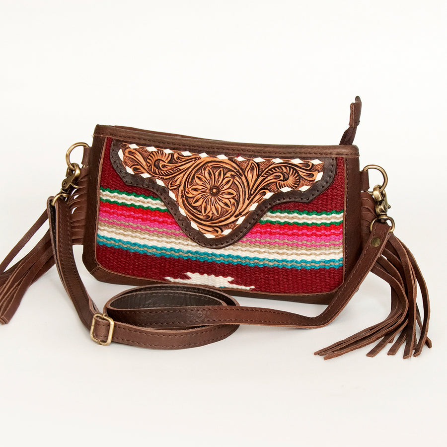 American Darling Hand Tooled Leather Saddle Blanket Small Cross body Bag - Uhorse