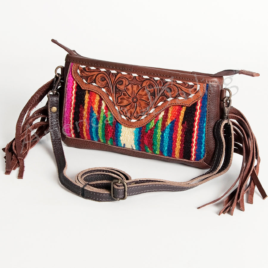 American Darling Hand Tooled Leather Saddle Blanket Small Cross body Bag - Uhorse