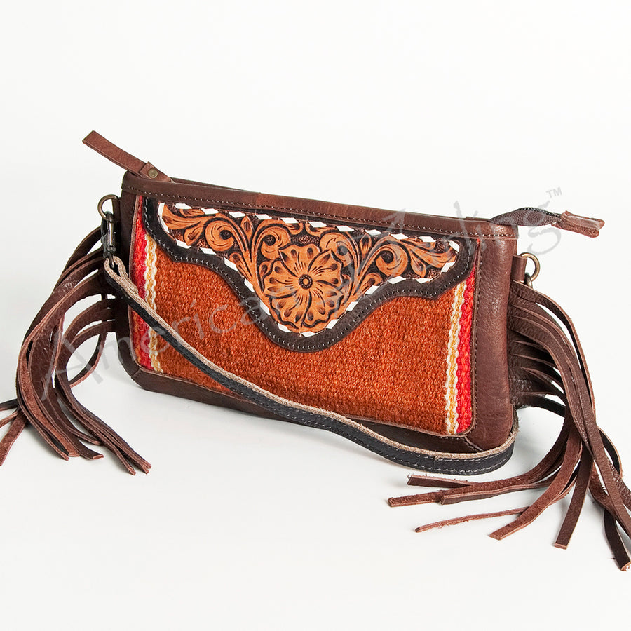 American Darling Hand Tooled Leather Saddle Blanket Small Cross body Bag - Uhorse