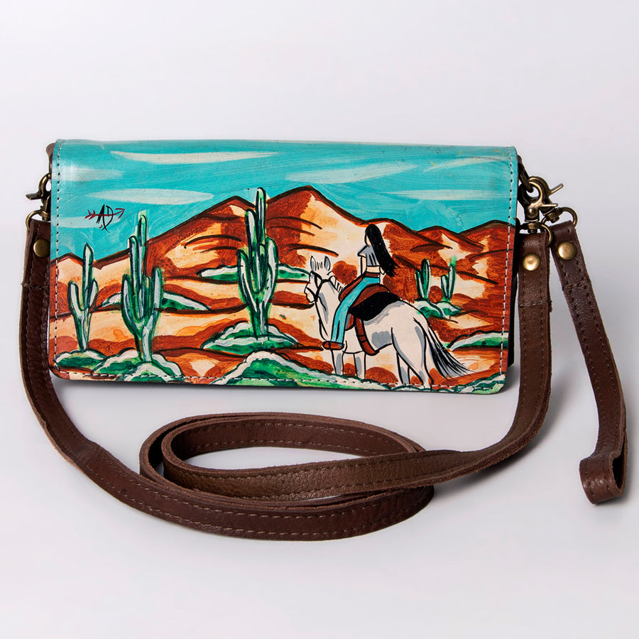 American Darling Organiser Bag, Hand Painted Western Leather, Vegetable Tanned Full Grain, 4in (H) X 8in (W) X 1.5in (D)
