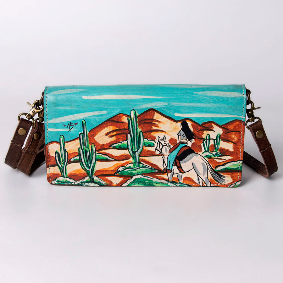 American Darling Organiser Bag, Hand Painted Western Leather, Vegetable Tanned Full Grain, 4in (H) X 8in (W) X 1.5in (D)