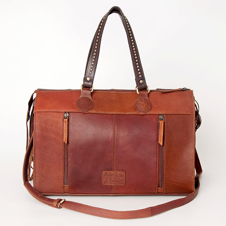 American Darling Tote Bag, Hand-Tooled Floral Western Leather Purse with Side Fringes, 11in (H) X 16in (W) X 5.5in (D)