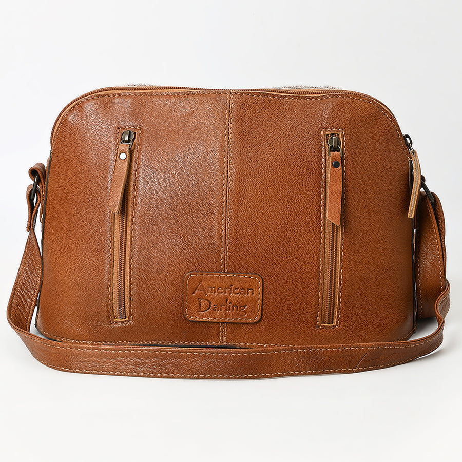 American Darling Cross body Bag, Hand-Tooled Floral Western Leather Purse, Hair-On Cowhide, 9in (H) X 13in (W) X 5.5in (D)