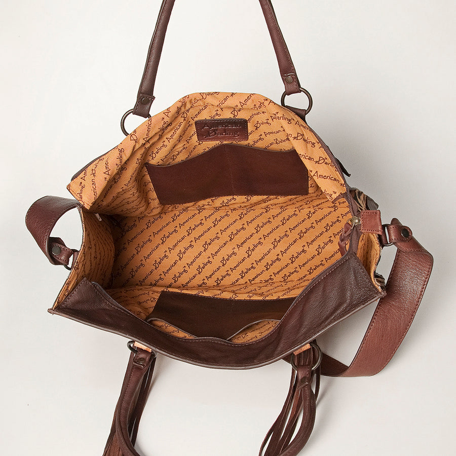 American Darling Tote Hand Tooled Hair on Genuine Leather Western Women Bag Handbag Purse | Travel Bags College Casual