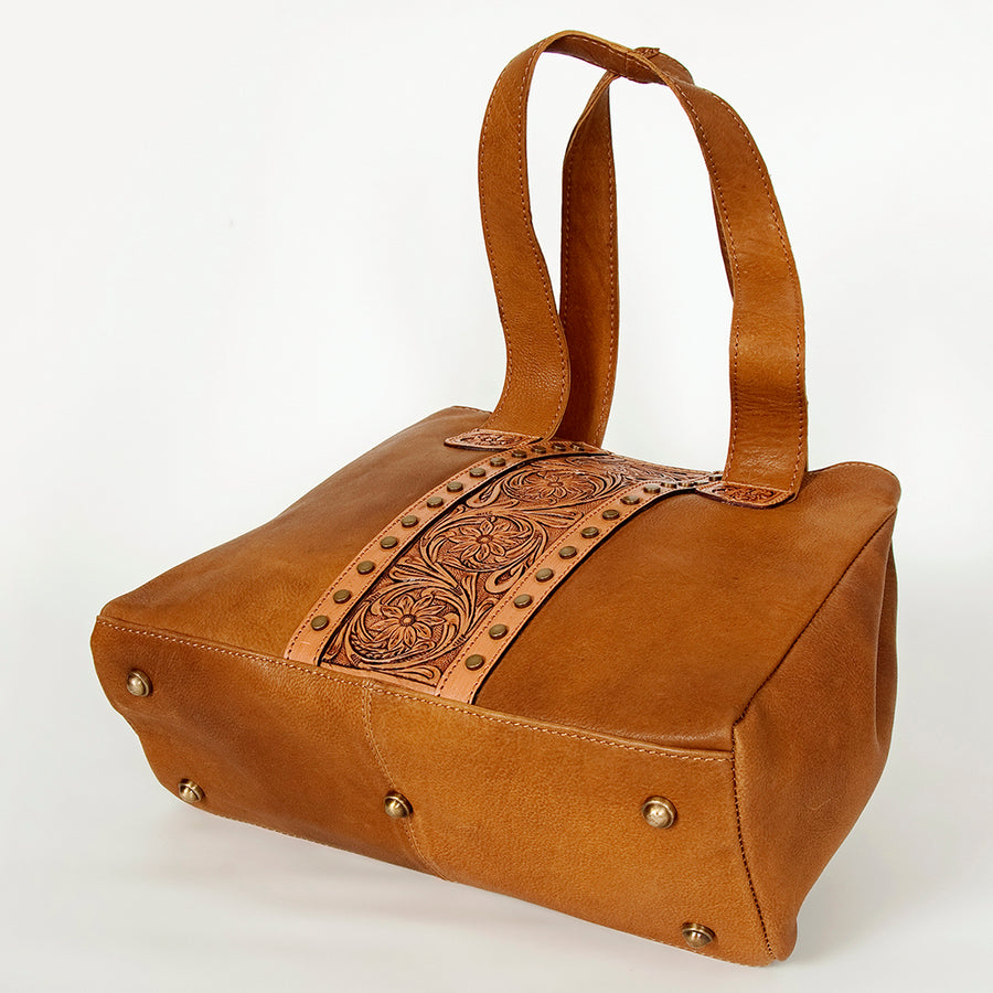 American Darling Handcrafted Floral Tooled Genuine Leather Tote Bag Eco-Friendly Vegetable Tanned Western Purse YKK Zipper