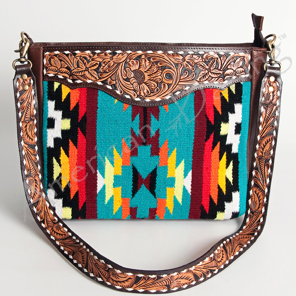 American Darling Large Crossbody Hand Tooled Saddle Blanket Genuine Leather Western Women Bag Handbag Purse | for Cute