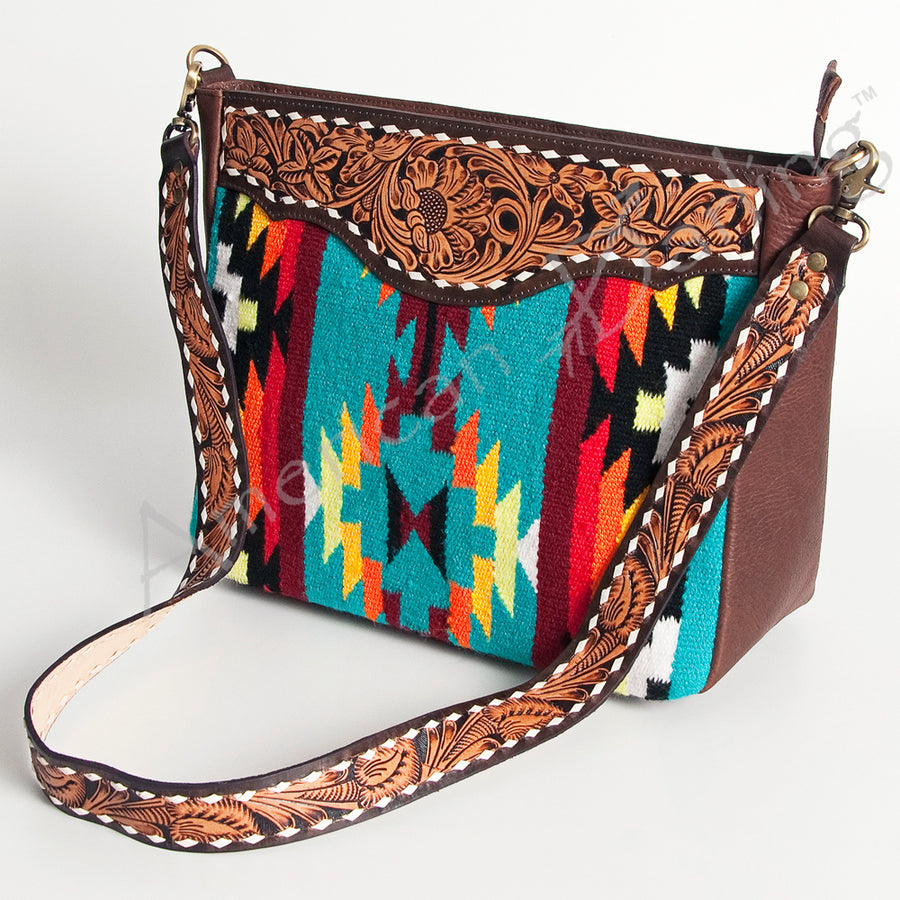American Darling Hand Tooled Saddle Blanket Genuine Leather Messenger Bag - Uhorse