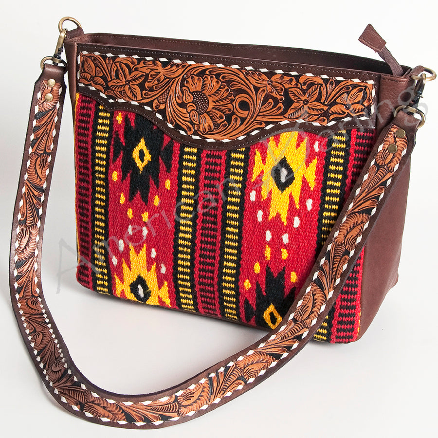 American Darling Hand Tooled Saddle Blanket Genuine Leather Messenger Bag - Uhorse