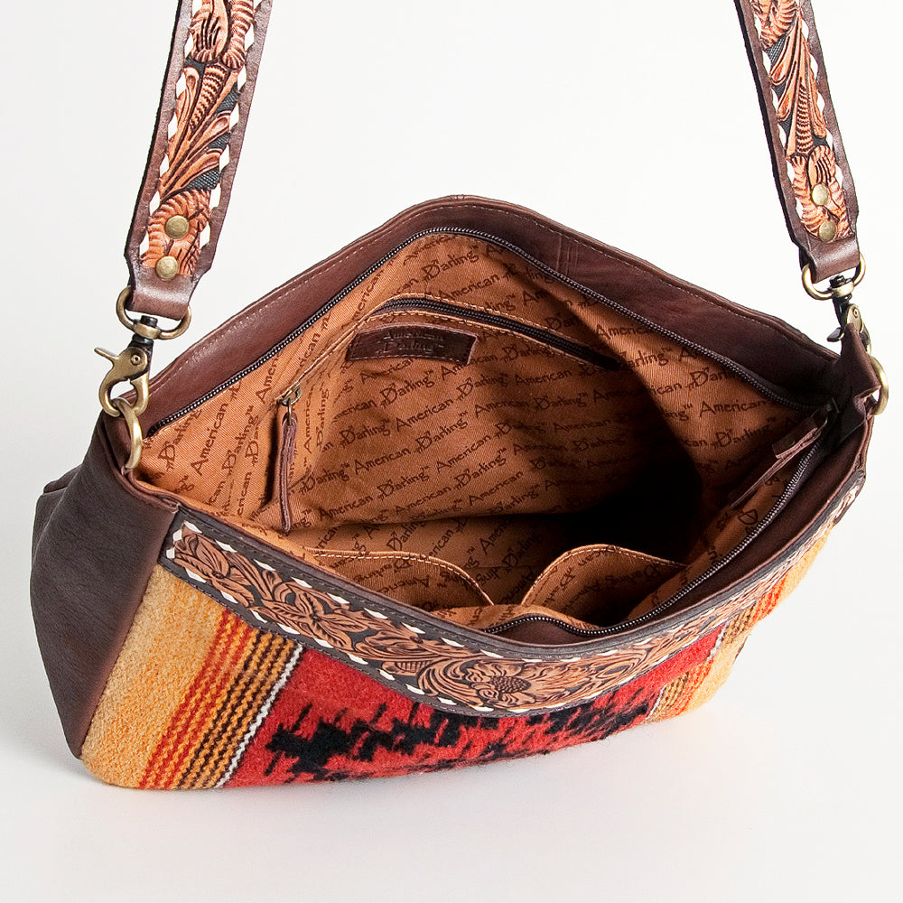 American Darling Large Crossbody Hand Tooled Saddle Blanket Genuine Leather Western Women Bag Handbag Purse | for Cute