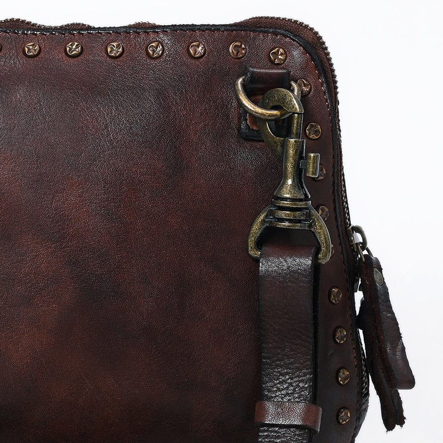Spaghetti Western Swc199Brn Coin Purse Vintage Handmade Drum Dyed Genuine European Cowhide Leather Women Bag Western Handbag Purse