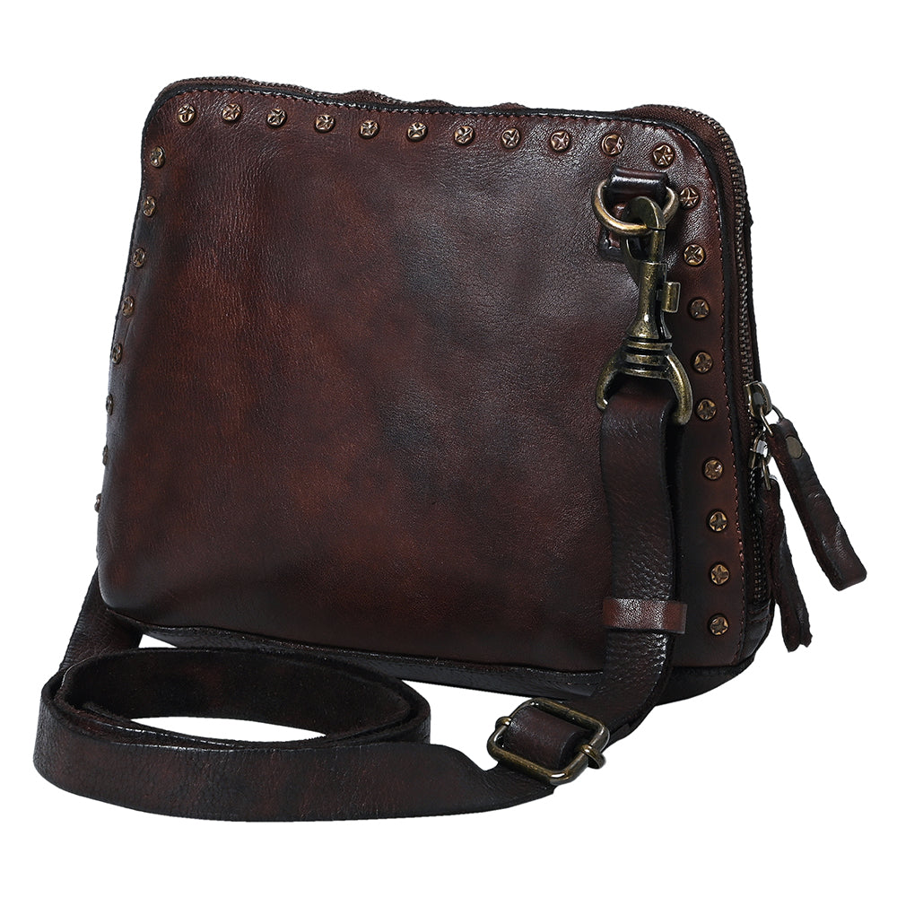 Spaghetti Western Swc199Brn Coin Purse Vintage Handmade Drum Dyed Genuine European Cowhide Leather Women Bag Western Handbag Purse