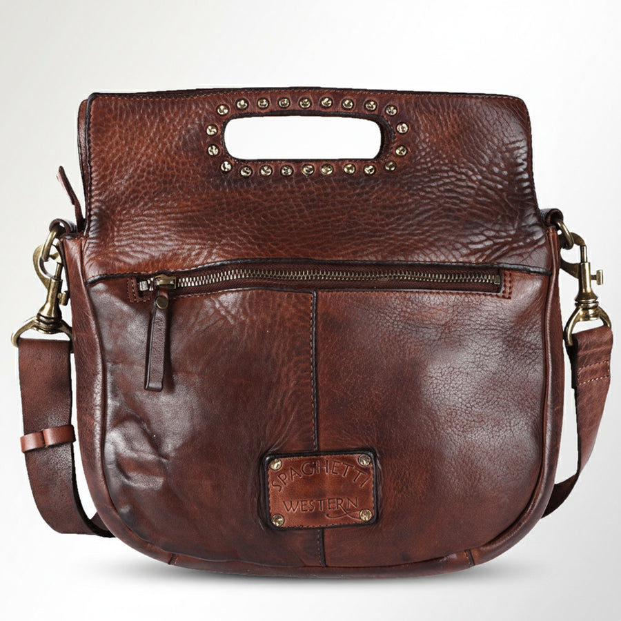 Spaghetti Western Swc173Brn Clutch Vintage Handmade Drum Dyed Genuine European Cowhide Leather Women Bag Western Handbag Purse