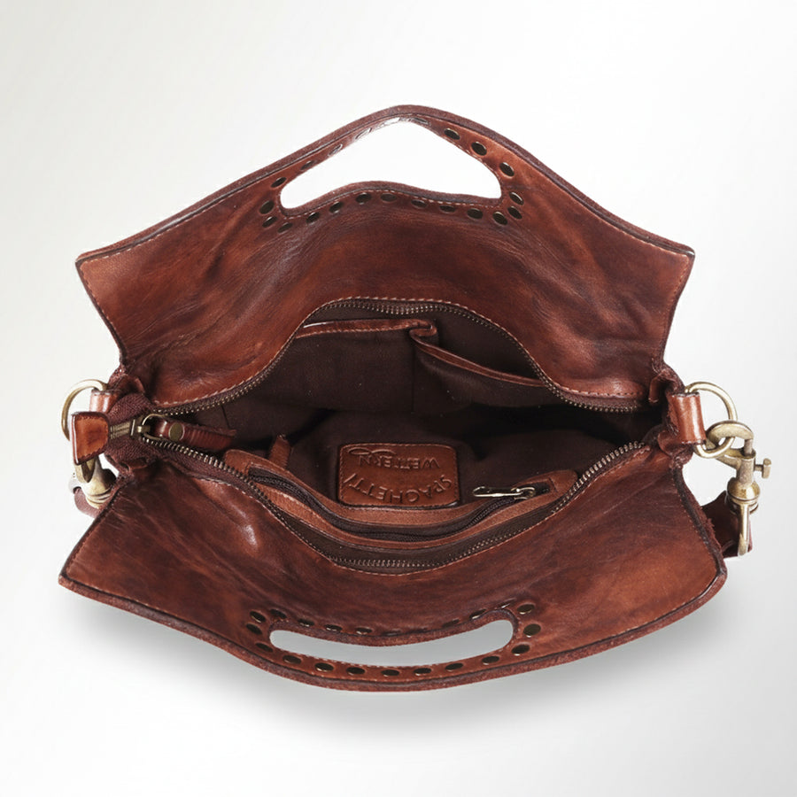 Spaghetti Western Swc173Brn Clutch Vintage Handmade Drum Dyed Genuine European Cowhide Leather Women Bag Western Handbag Purse