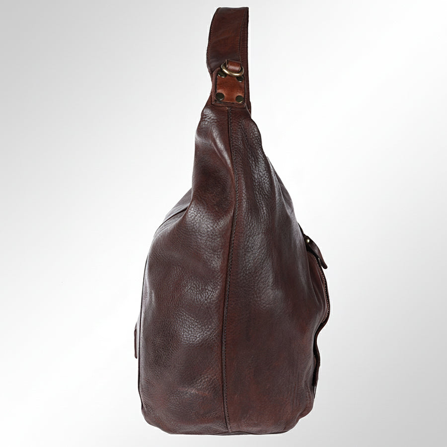 Spaghetti Western Swc176Brn Hobo Vintage Handmade Drum Dyed Genuine European Cowhide Leather Women Bag Western Handbag Purse