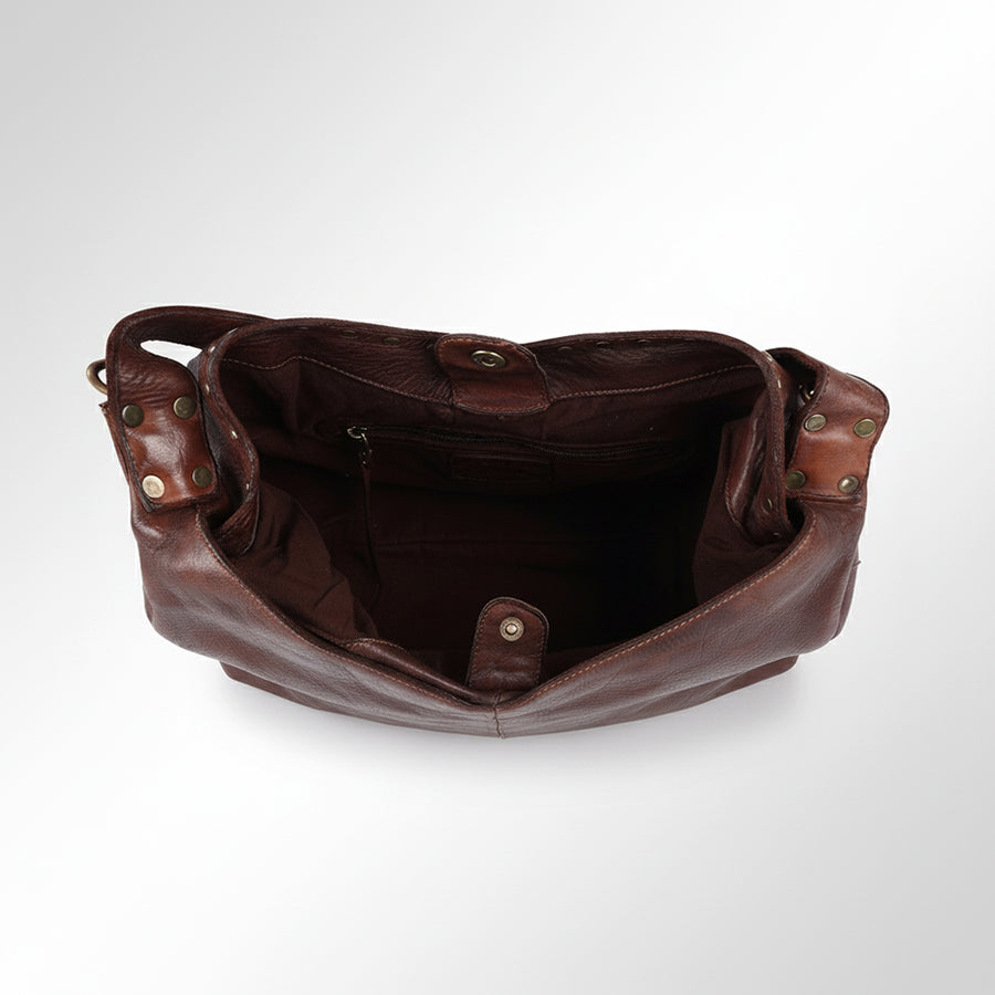 Spaghetti Western Swc176Brn Hobo Vintage Handmade Drum Dyed Genuine European Cowhide Leather Women Bag Western Handbag Purse