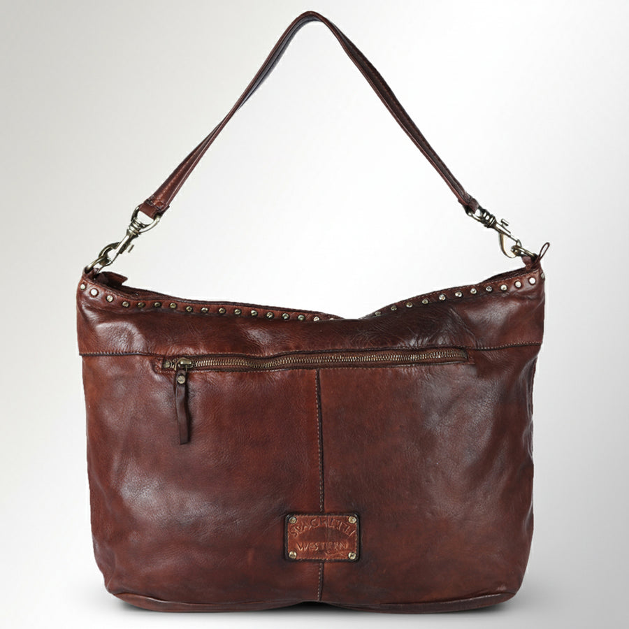 Spaghetti Western Swc183Brn Hobo Vintage Handmade Drum Dyed Genuine European Cowhide Leather Women Bag Western Handbag Purse