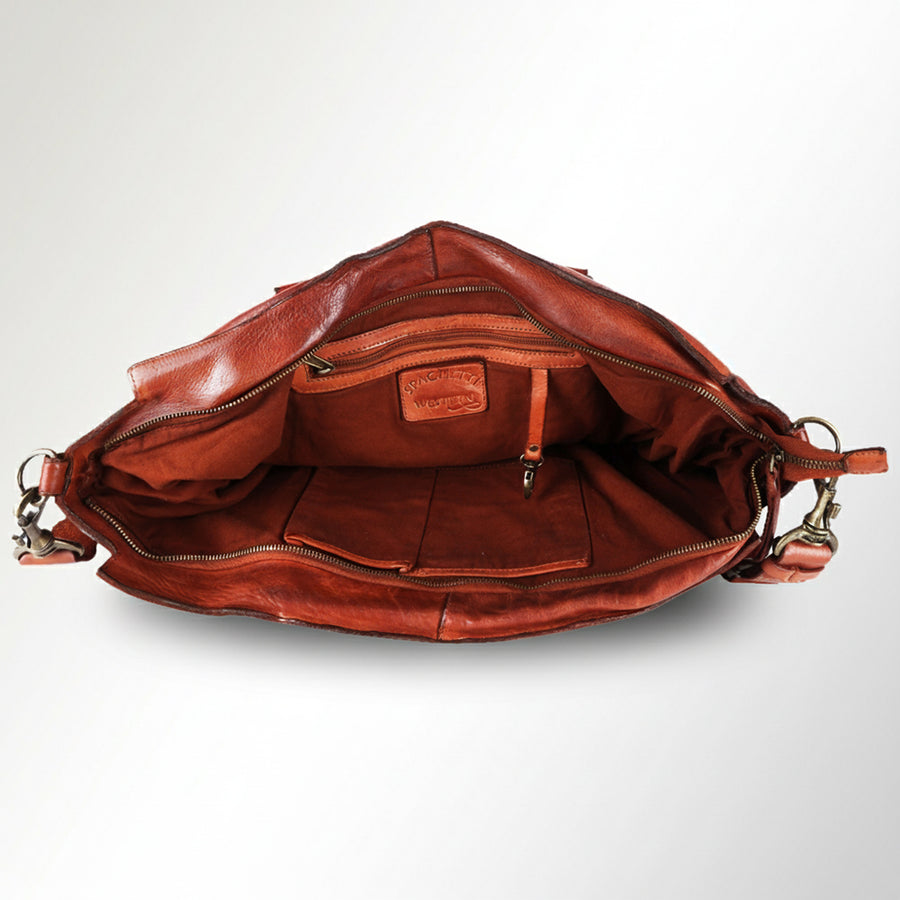 Spaghetti Western Swc185Cg Tote Vintage Handmade Drum Dyed Genuine European Cowhide Leather Women Bag Western Handbag Purse