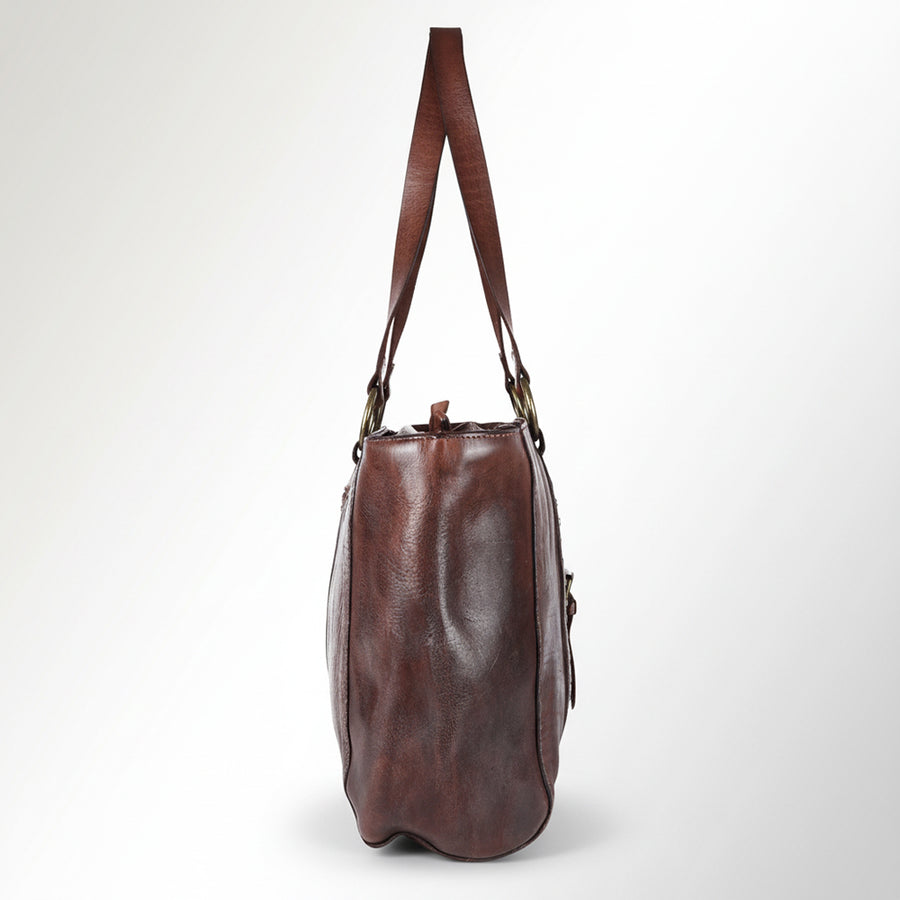 Spaghetti Western Swc186Brn Tote Vintage Handmade Drum Dyed Genuine European Cowhide Leather Women Bag Western Handbag Purse
