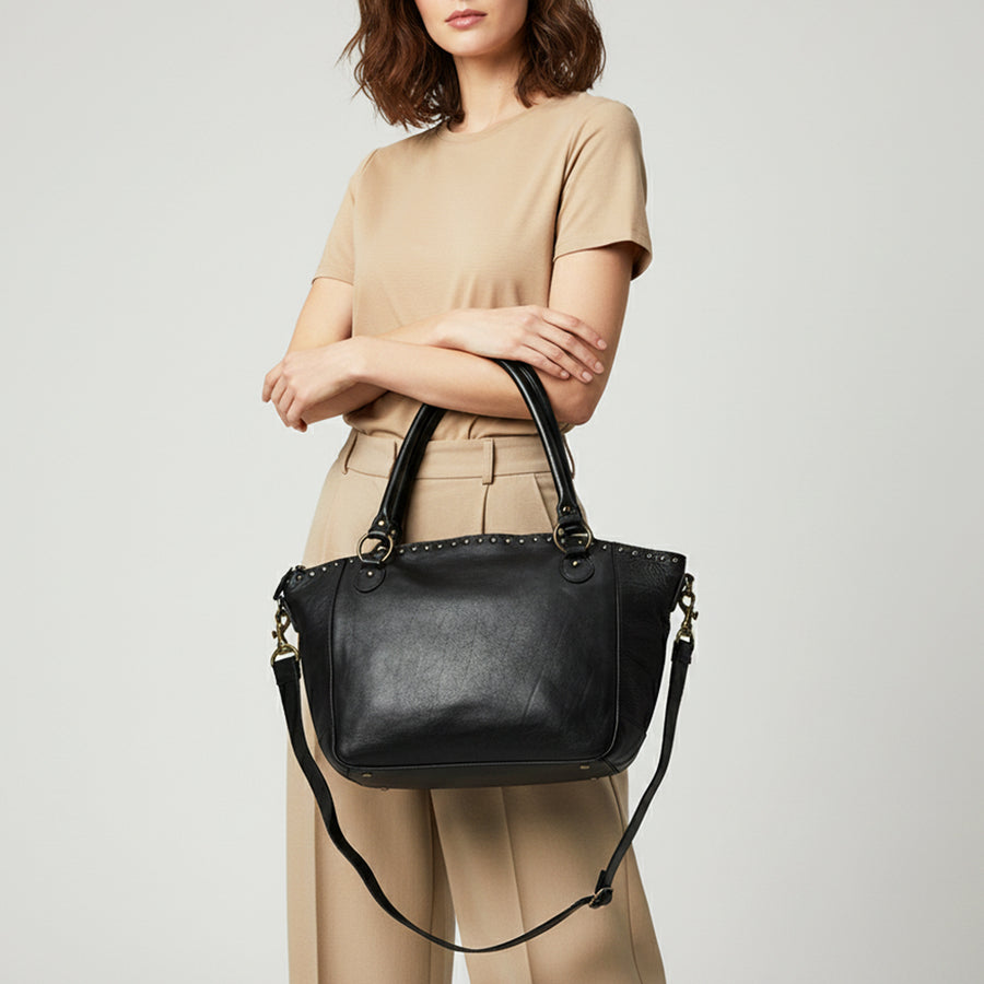 Spaghetti Western Swc188Blk Tote Vintage Handmade Drum Dyed Genuine European Cowhide Leather Women Bag Western Handbag Purse