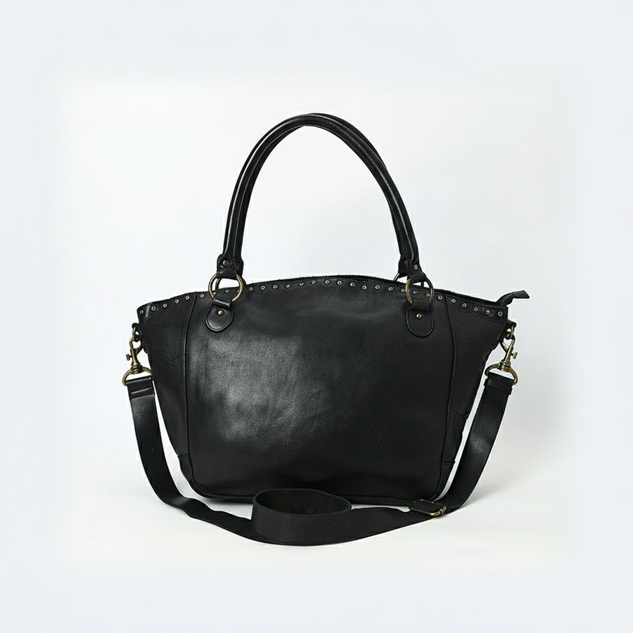 Spaghetti Western Swc188Blk Tote Vintage Handmade Drum Dyed Genuine European Cowhide Leather Women Bag Western Handbag Purse