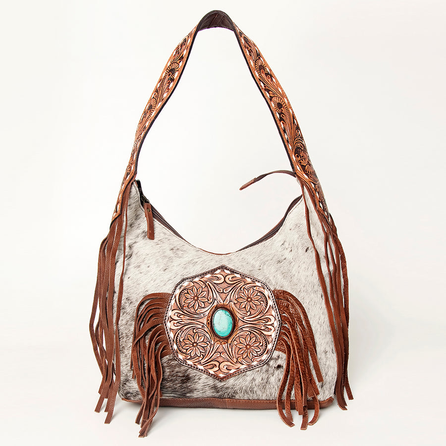 American Darling Western Hobo Bag - Hand Tooled Floral Leather & Fringes