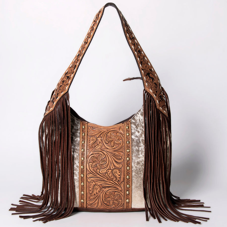American Darling Western Hobo Bag - Hand Tooled Floral Leather & Fringes