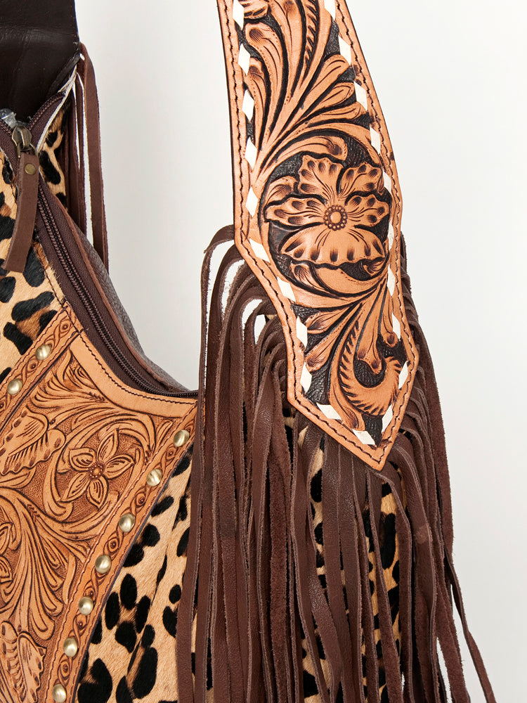 American Darling Western Hobo Bag - Hand Tooled Floral Leather & Fringes