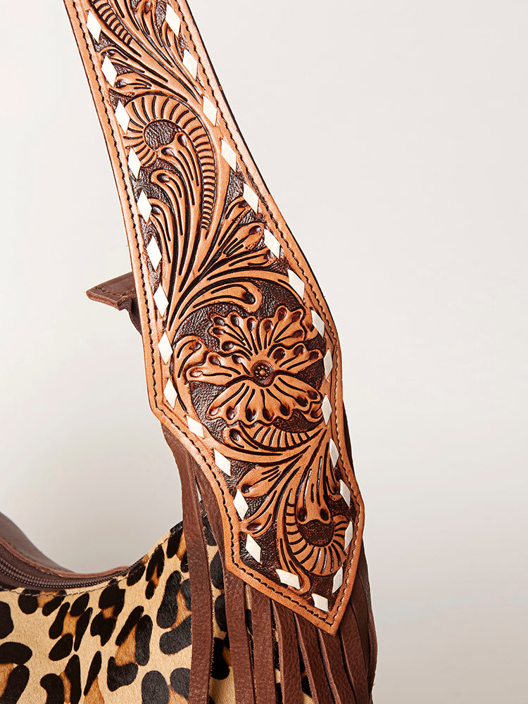 American Darling Western Hobo Bag - Hand Tooled Floral Leather & Fringes