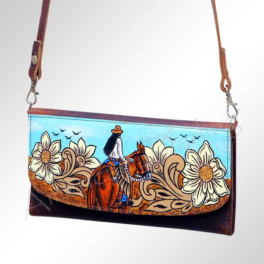 American Darling Wallet Full Grain Genuine Leather Western Women Bag | Handbag Purse Wristlet Travel Clutch - Uhorse