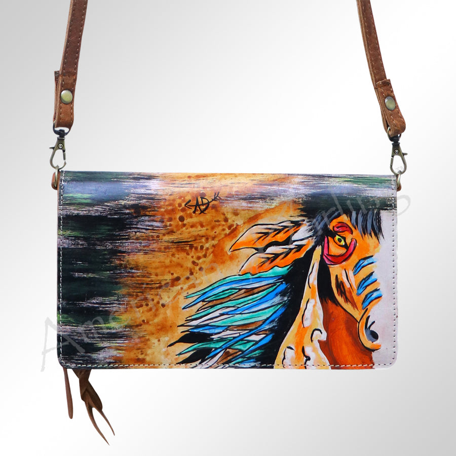 American Darling Organiser Bag, Hand Painted Western Leather, Vegetable Tanned Full Grain, 4in (H) X 8in (W) X 1.5in (D)