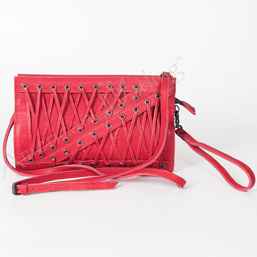 American Darling Wallet Bag Genuine Vegetable Tanned Leather Western Purse with Lace-Up Detail and YKK Zipper
