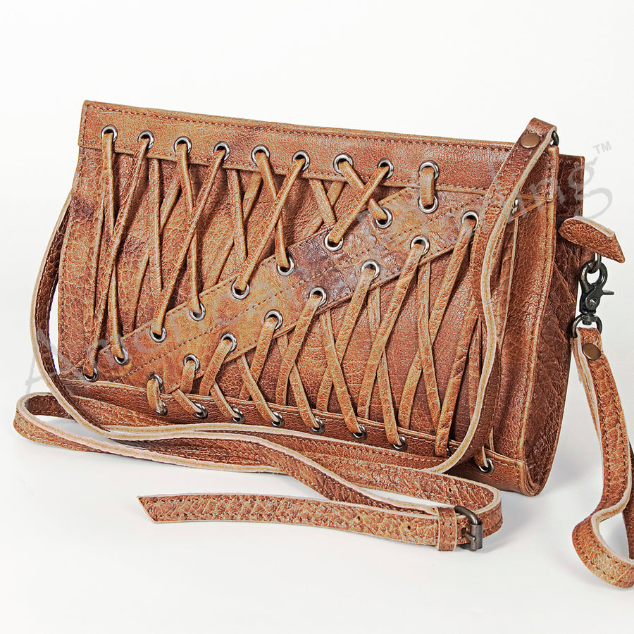 American Darling Wallet Bag Genuine Vegetable Tanned Leather Western Purse with Lace-Up Detail and YKK Zipper
