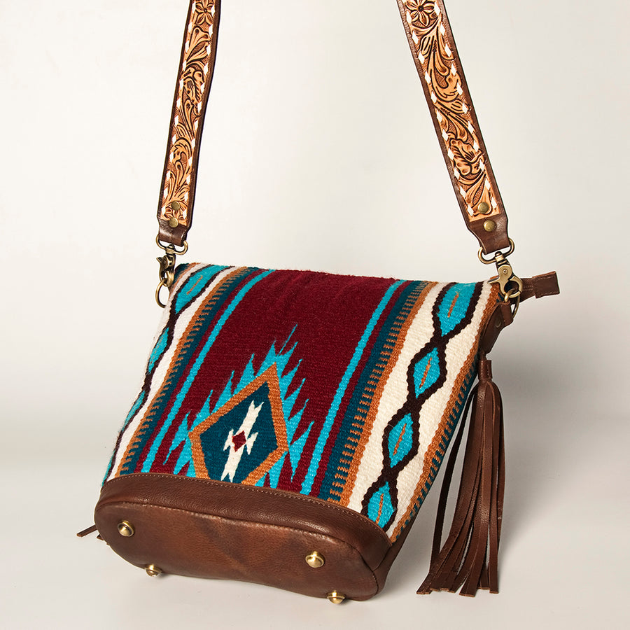 American Darling Fringed Saddle Blanket Large Cross body Bag Eco-Friendly Genuine Leather Floral Tooled YKK Zipper