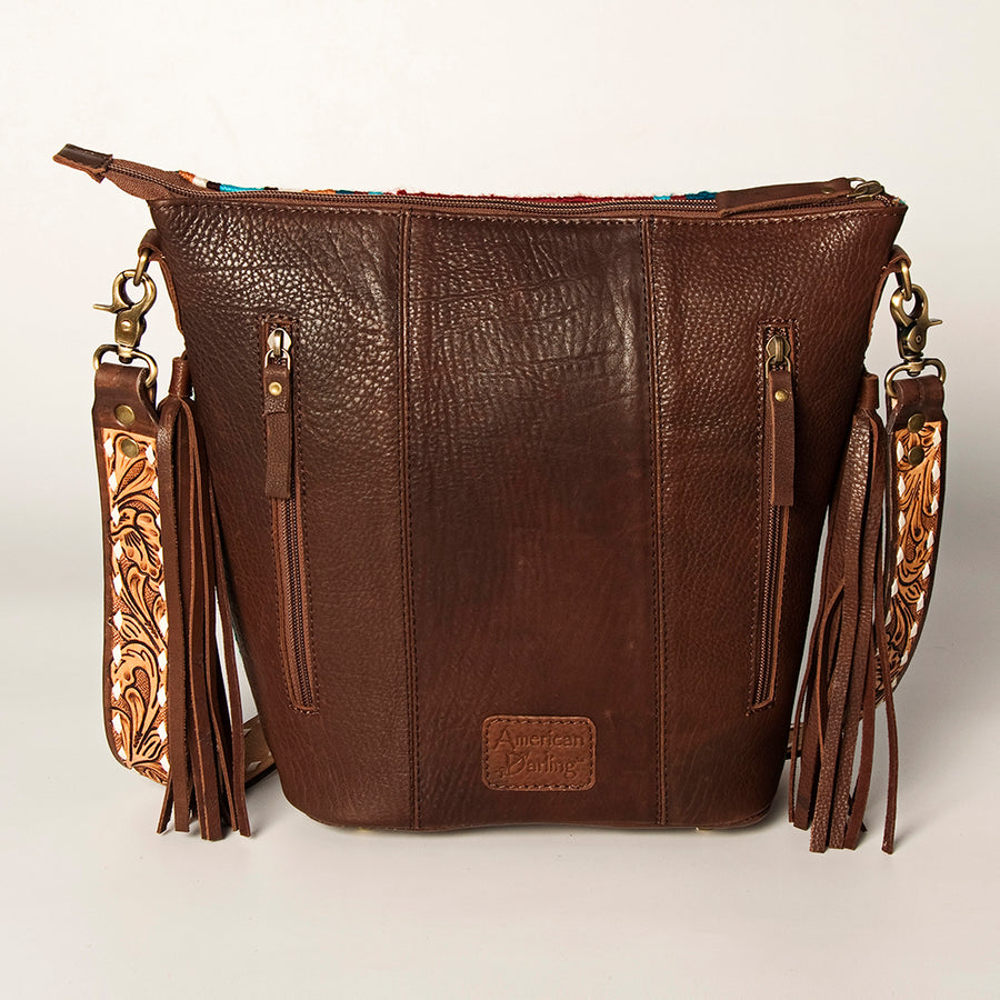 American Darling Fringed Saddle Blanket Large Cross body Bag Eco-Friendly Genuine Leather Floral Tooled YKK Zipper