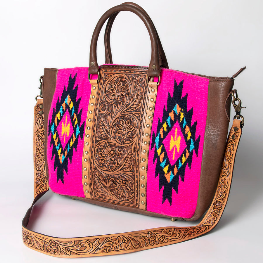 American Darling Hand Tooled Floral Carved Saddle Blanket Tote Bag Eco-Friendly Genuine Leather YKK Zipper