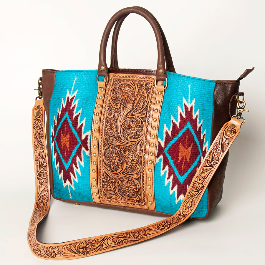American Darling Hand Tooled Floral Carved Saddle Blanket Tote Bag Eco-Friendly Genuine Leather YKK Zipper