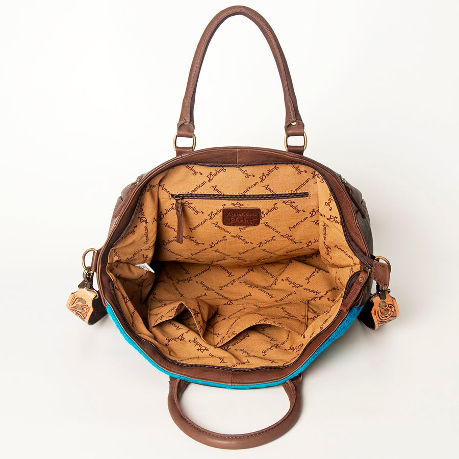American Darling Hand Tooled Floral Carved Saddle Blanket Tote Bag Eco-Friendly Genuine Leather YKK Zipper