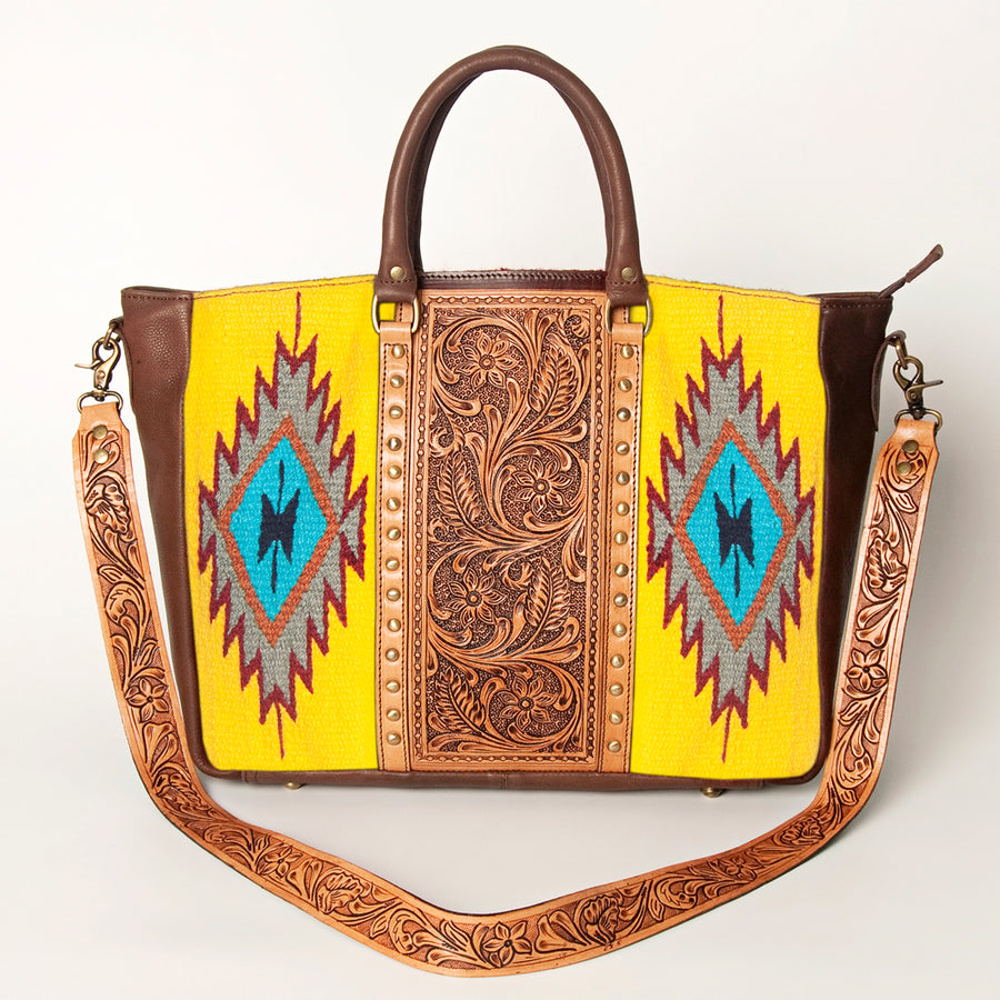 American Darling Hand Tooled Floral Carved Saddle Blanket Tote Bag Eco-Friendly Genuine Leather YKK Zipper