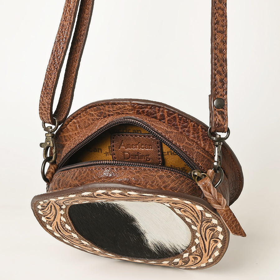 American Darling Canteen Bag Hand Tooled Hair on Genuine Leather Western Women | Handbag Purse Travel Clutch