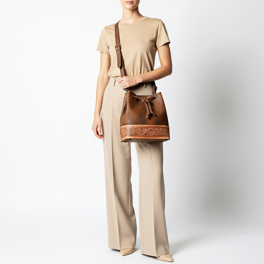 American Darling Bucket Hand TooledGenuine Leather women bag western handbag purse |