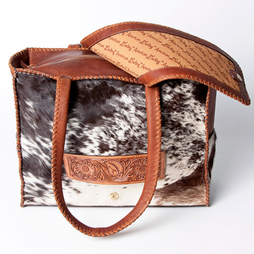 American Darling Tote Hand Tooled Hair-On Genuine Leather Women Bag Western Handbag Purse