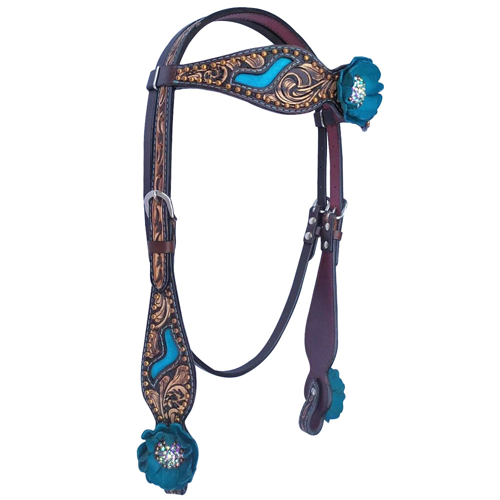 Bar H Equine American Leather Horse Saddle Tack One Ear Headstall | Breast Collar Browband Wither Strap Set for Horses BER114